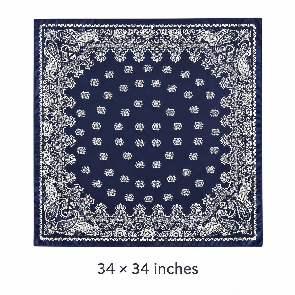Navy Blue White Paisley Satin Scarf 34 x 34 Polyester Square Western Bandana