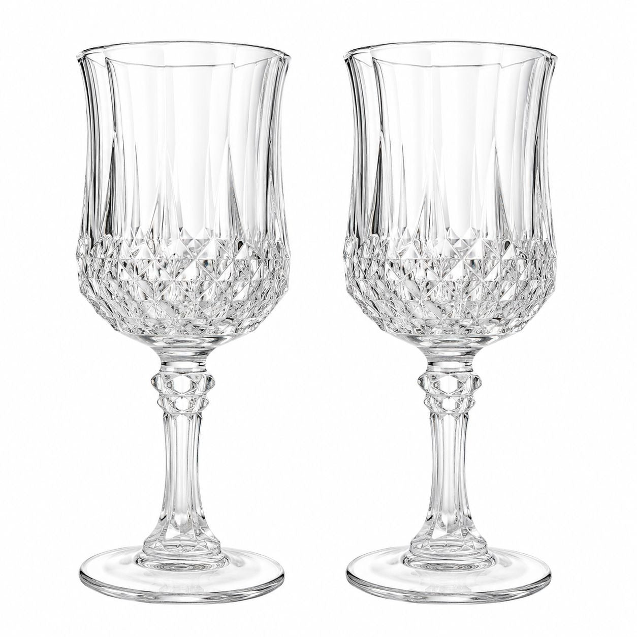 Vintage Cristal D'Arques Longchamp Wine Goblets Set of 2 French Crystal Wine Glasses Diamond Cut Stemware Made in France