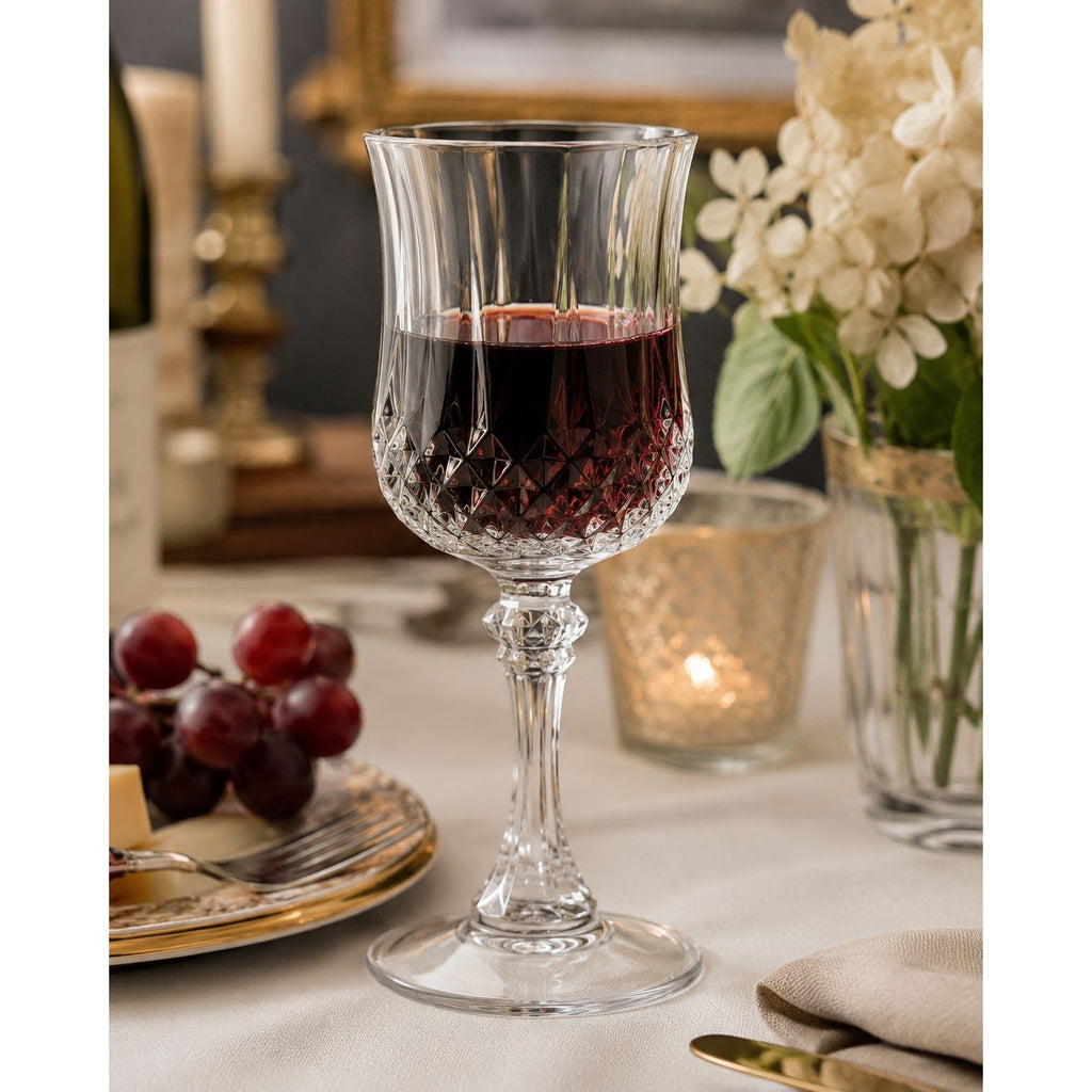 Vintage Cristal D'Arques Longchamp Wine Goblets Set of 2 French Crystal Wine Glasses Diamond Cut Stemware Made in France