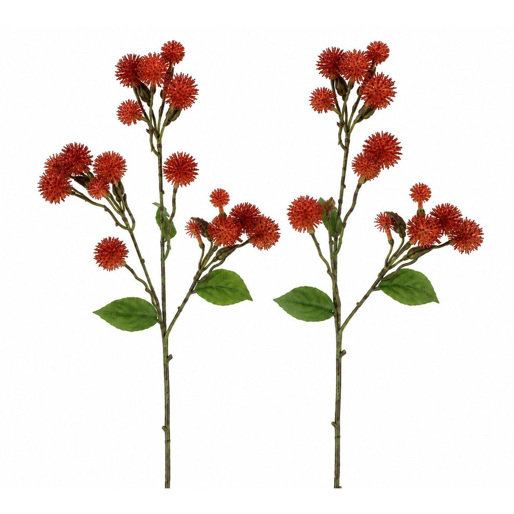 Artificial Orange Pom Pom Thistle Stem Faux Fall Flower Spray Autumn Floral Pick Wreath Supply Vase Filler Thanksgiving Farmhouse Decor