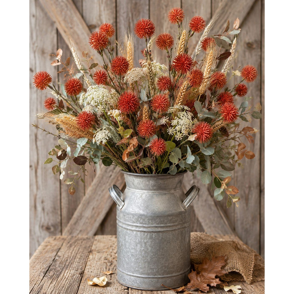 Artificial Orange Pom Pom Thistle Stem Faux Fall Flower Spray Autumn Floral Pick Wreath Supply Vase Filler Thanksgiving Farmhouse Decor