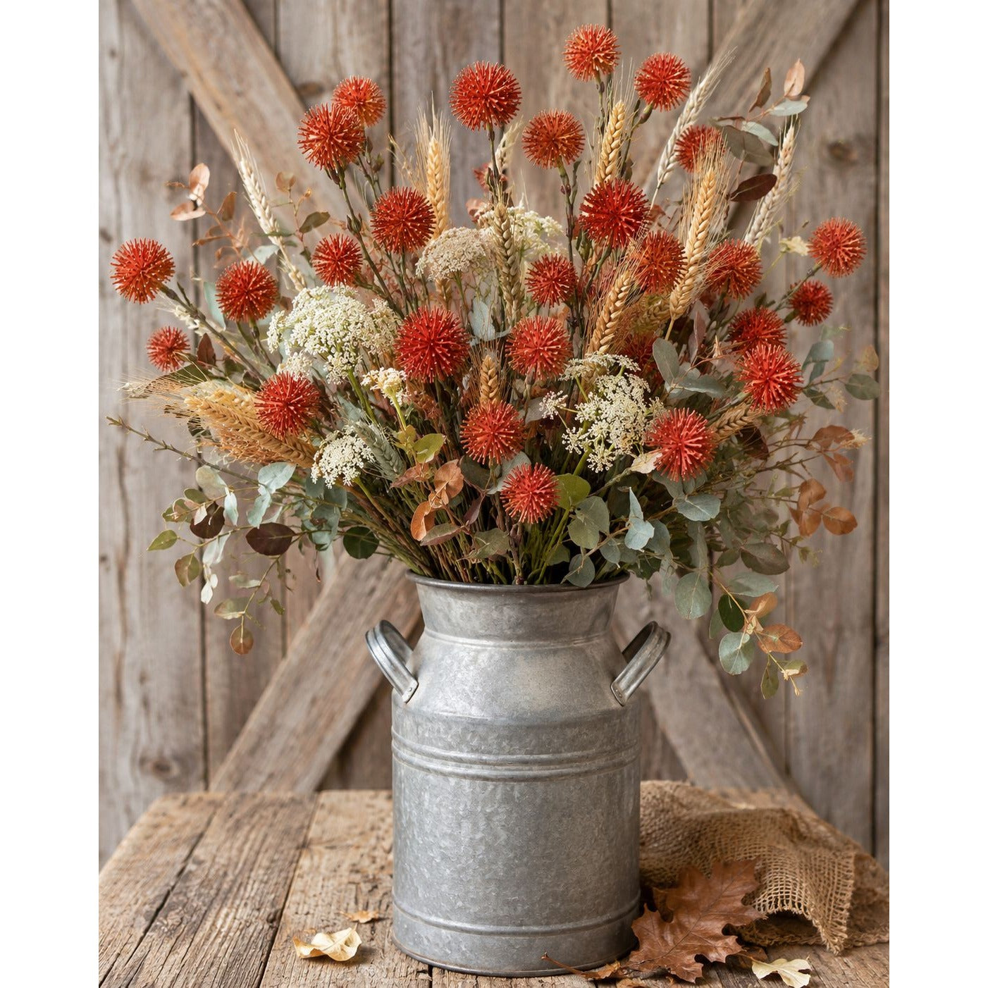 Artificial Orange Pom Pom Thistle Stem Faux Fall Flower Spray Autumn Floral Pick Wreath Supply Vase Filler Thanksgiving Farmhouse Decor