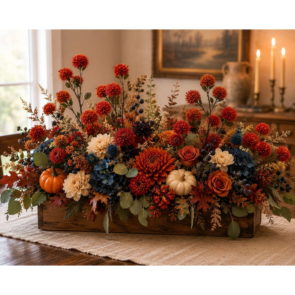 Artificial Orange Pom Pom Thistle Stem Faux Fall Flower Spray Autumn Floral Pick Wreath Supply Vase Filler Thanksgiving Farmhouse Decor
