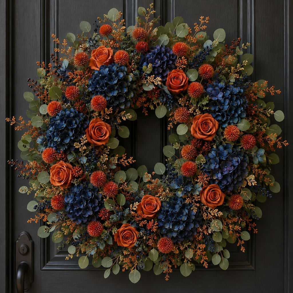 Artificial Orange Pom Pom Thistle Stem Faux Fall Flower Spray Autumn Floral Pick Wreath Supply Vase Filler Thanksgiving Farmhouse Decor