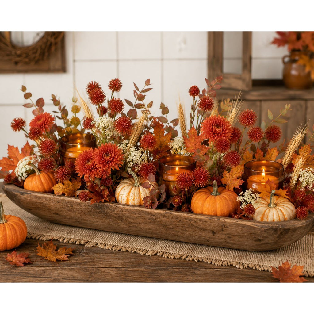 Artificial Orange Pom Pom Thistle Stem Faux Fall Flower Spray Autumn Floral Pick Wreath Supply Vase Filler Thanksgiving Farmhouse Decor