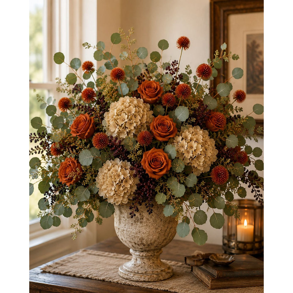 Artificial Orange Pom Pom Thistle Stem Faux Fall Flower Spray Autumn Floral Pick Wreath Supply Vase Filler Thanksgiving Farmhouse Decor