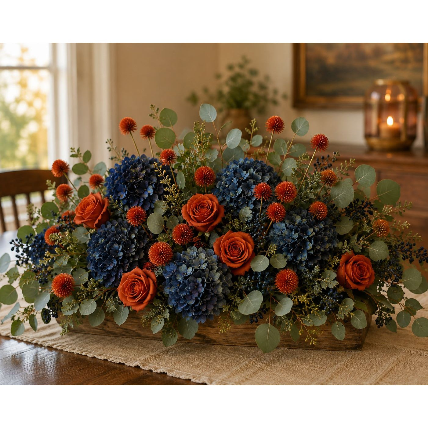 Artificial Orange Pom Pom Thistle Stem Faux Fall Flower Spray Autumn Floral Pick Wreath Supply Vase Filler Thanksgiving Farmhouse Decor