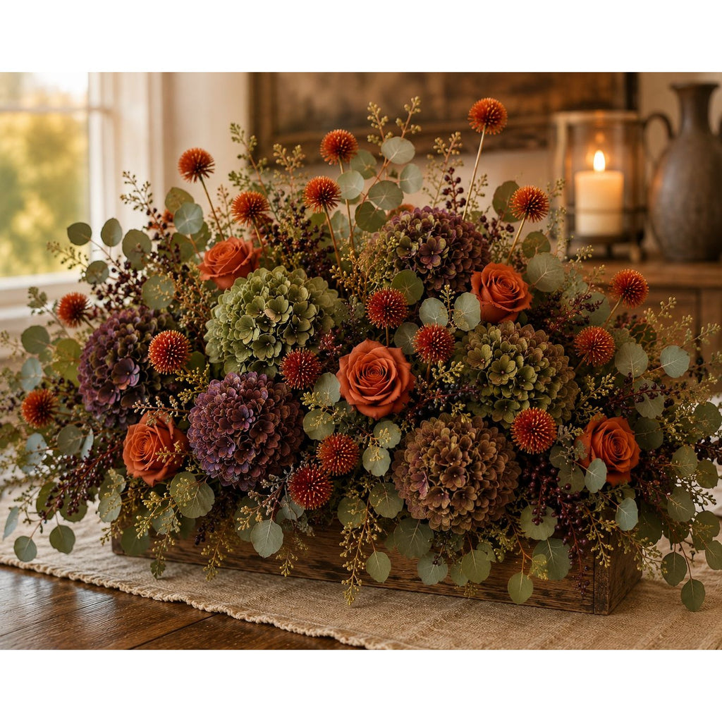 Artificial Orange Pom Pom Thistle Stem Faux Fall Flower Spray Autumn Floral Pick Wreath Supply Vase Filler Thanksgiving Farmhouse Decor