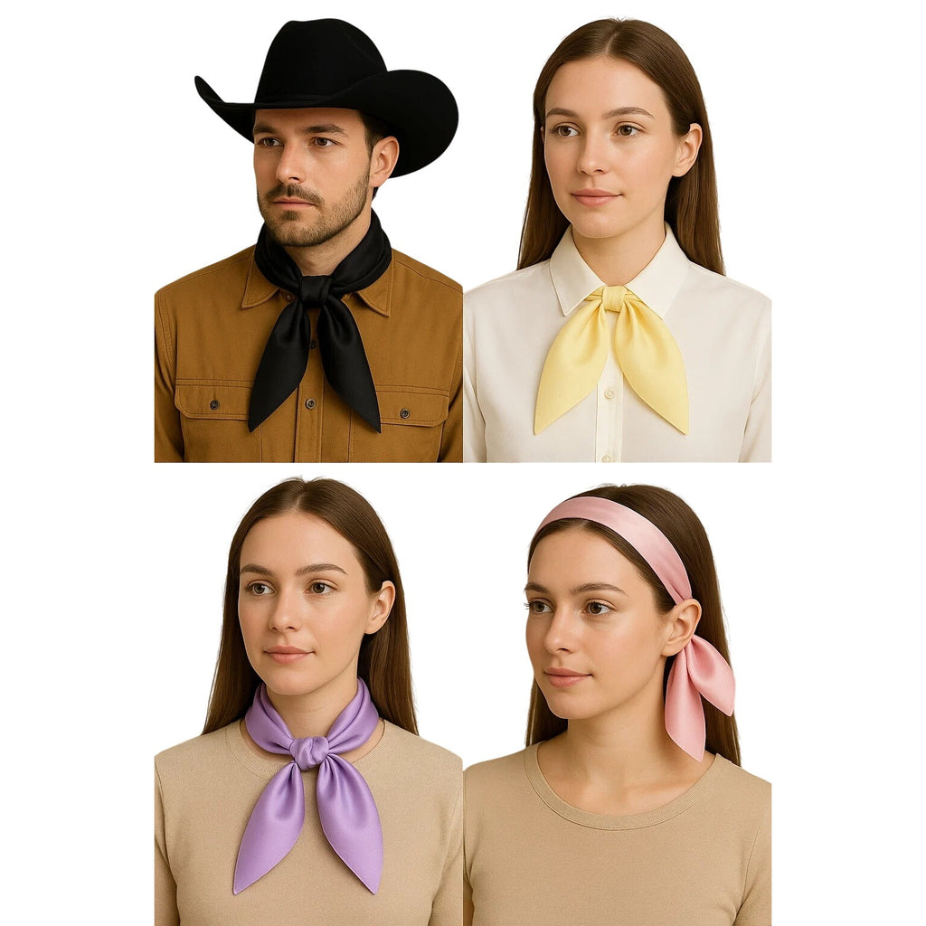 Blue Satin Scarf 19x19" Bandana Neckerchief Pocket Square Western Cowgirl