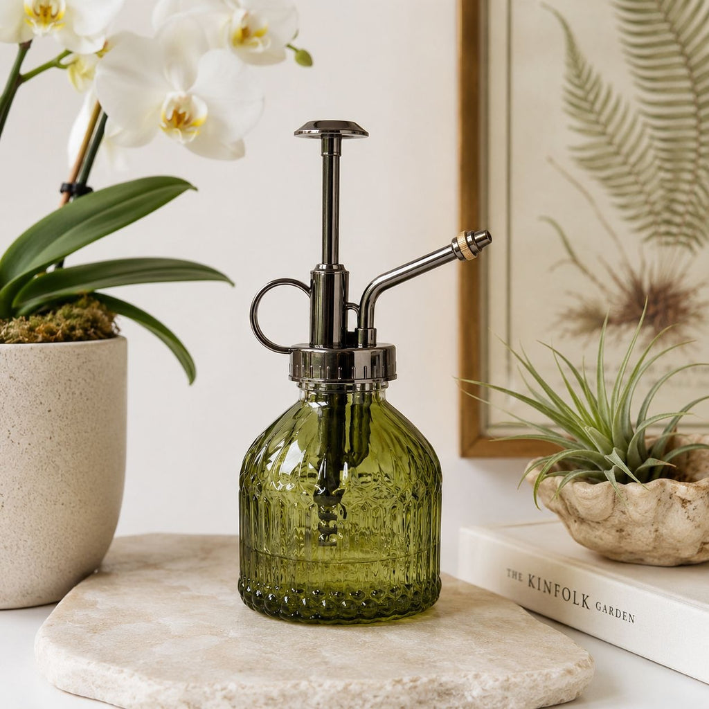 Olive Green Glass Orchid Mister 6.8 oz Air Plant Fine Mist Spray Bottle