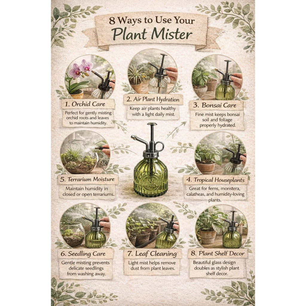 Olive Green Glass Orchid Mister 6.8 oz Air Plant Fine Mist Spray Bottle