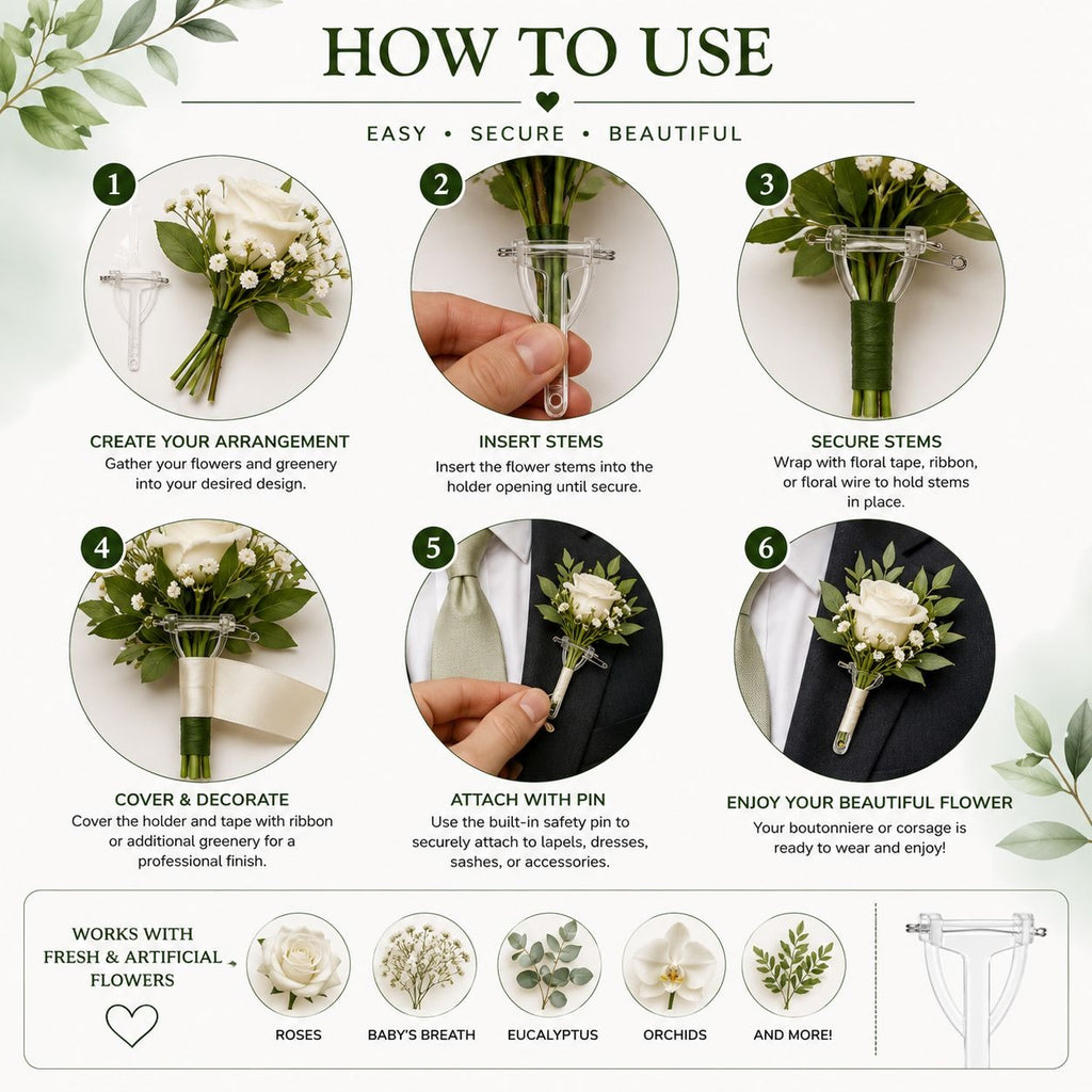 Clear Boutonniere Pins Set of 2 | Transparent Corsage Holders | Floral Safety Pins | Wedding Flower Holders | DIY Boutonniere Supplies | Pro
