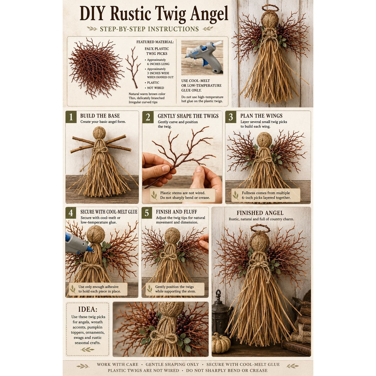 28 Faux Willow Twig Picks 6 Inch Brown Plastic Branches Wreath Centerpiece Accents