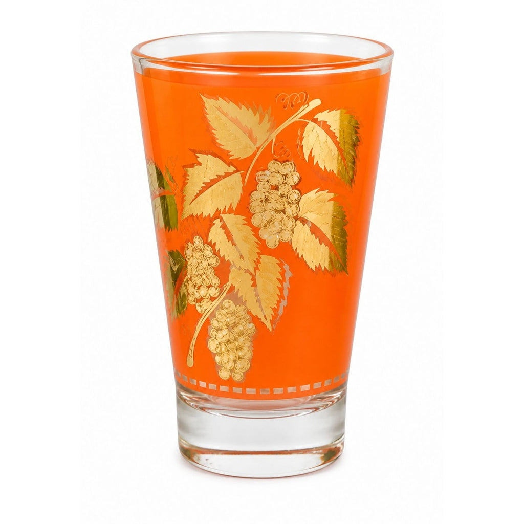 Vintage Libbey Orange Grape Leaf Glass Gold Leaf Barware Mid Century Cocktail Tumbler 1950s Retro Drinking Glass Replacement Glass