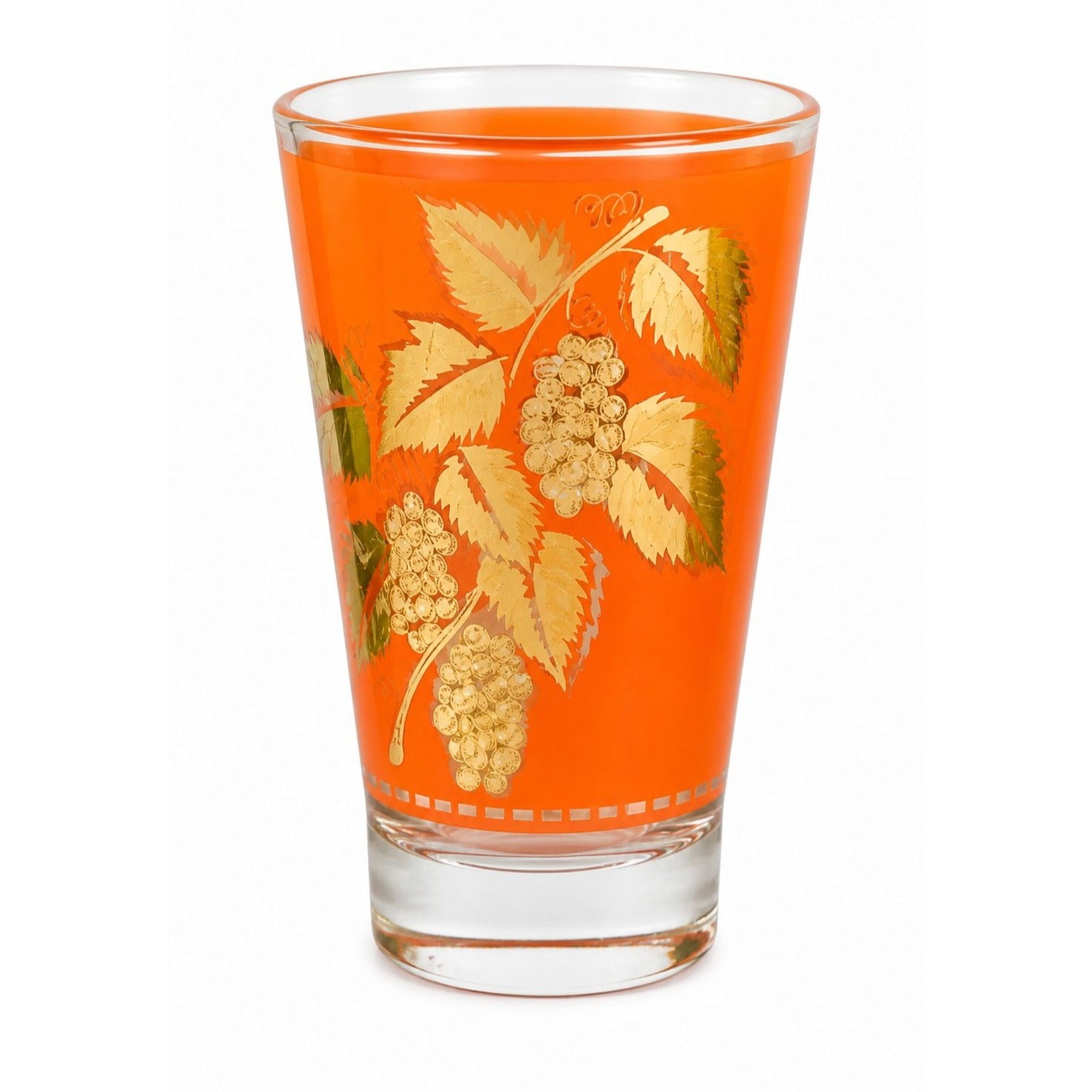 Vintage Libbey Orange Grape Leaf Glass Gold Leaf Barware Mid Century Cocktail Tumbler 1950s Retro Drinking Glass Replacement Glass