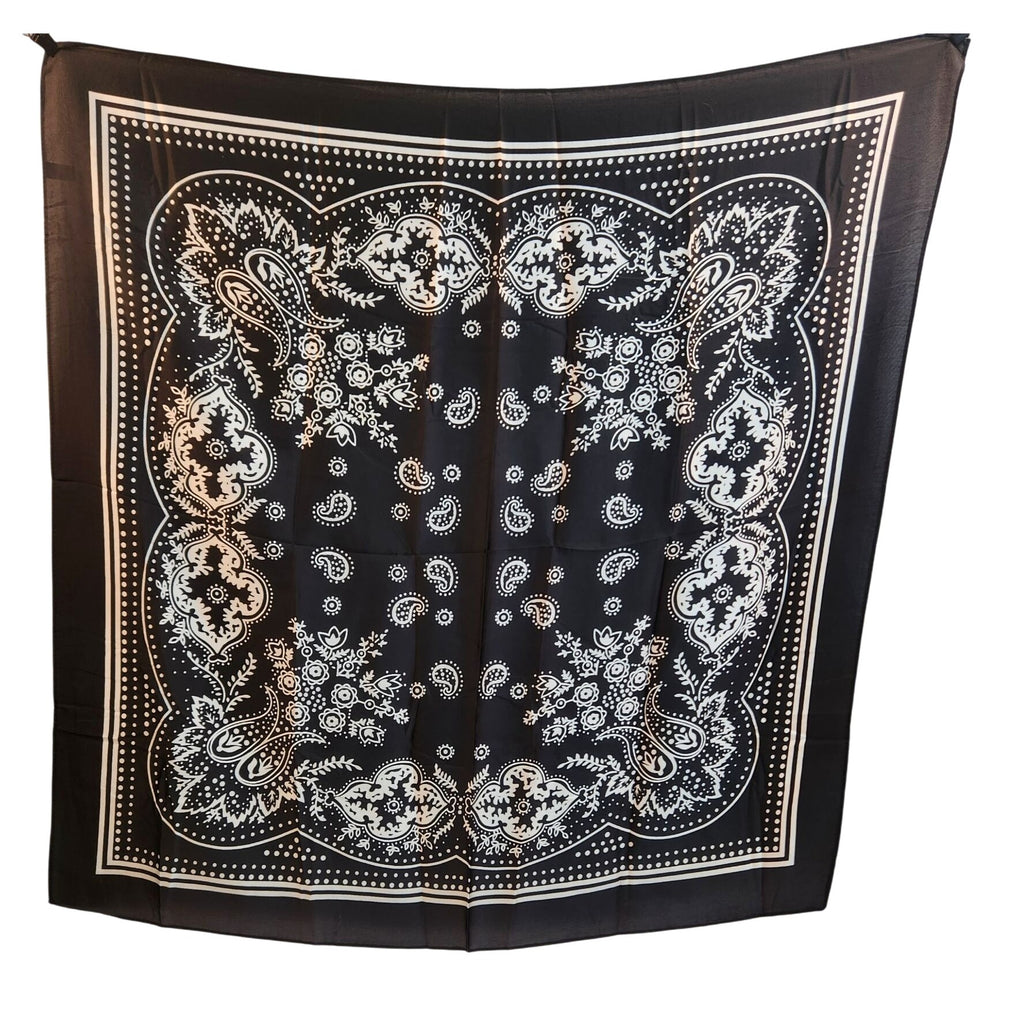 Black Paisley Square Scarf Bandana Wild Rag Neck Head Wrap 27 in