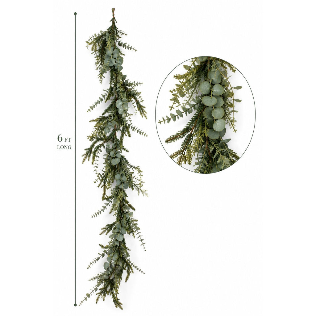 Norfolk Pine Eucalyptus Garland 6ft Faux Christmas Garland Mantel Garland Winter Greenery Wedding Arch Decor Table Centerpiece