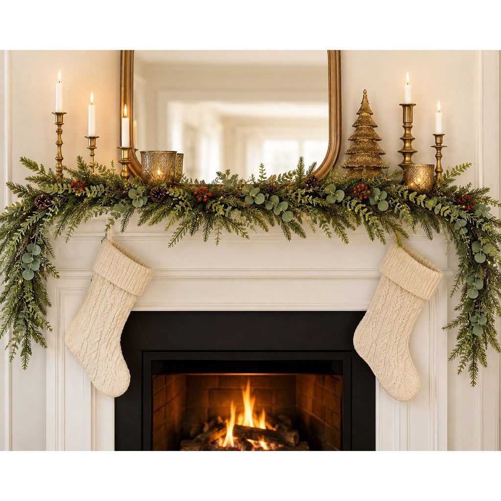 Norfolk Pine Eucalyptus Garland 6ft Faux Christmas Garland Mantel Garland Winter Greenery Wedding Arch Decor Table Centerpiece