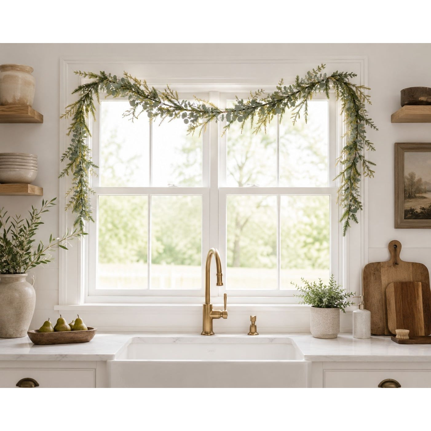 Norfolk Pine Eucalyptus Garland 6ft Faux Christmas Garland Mantel Garland Winter Greenery Wedding Arch Decor Table Centerpiece