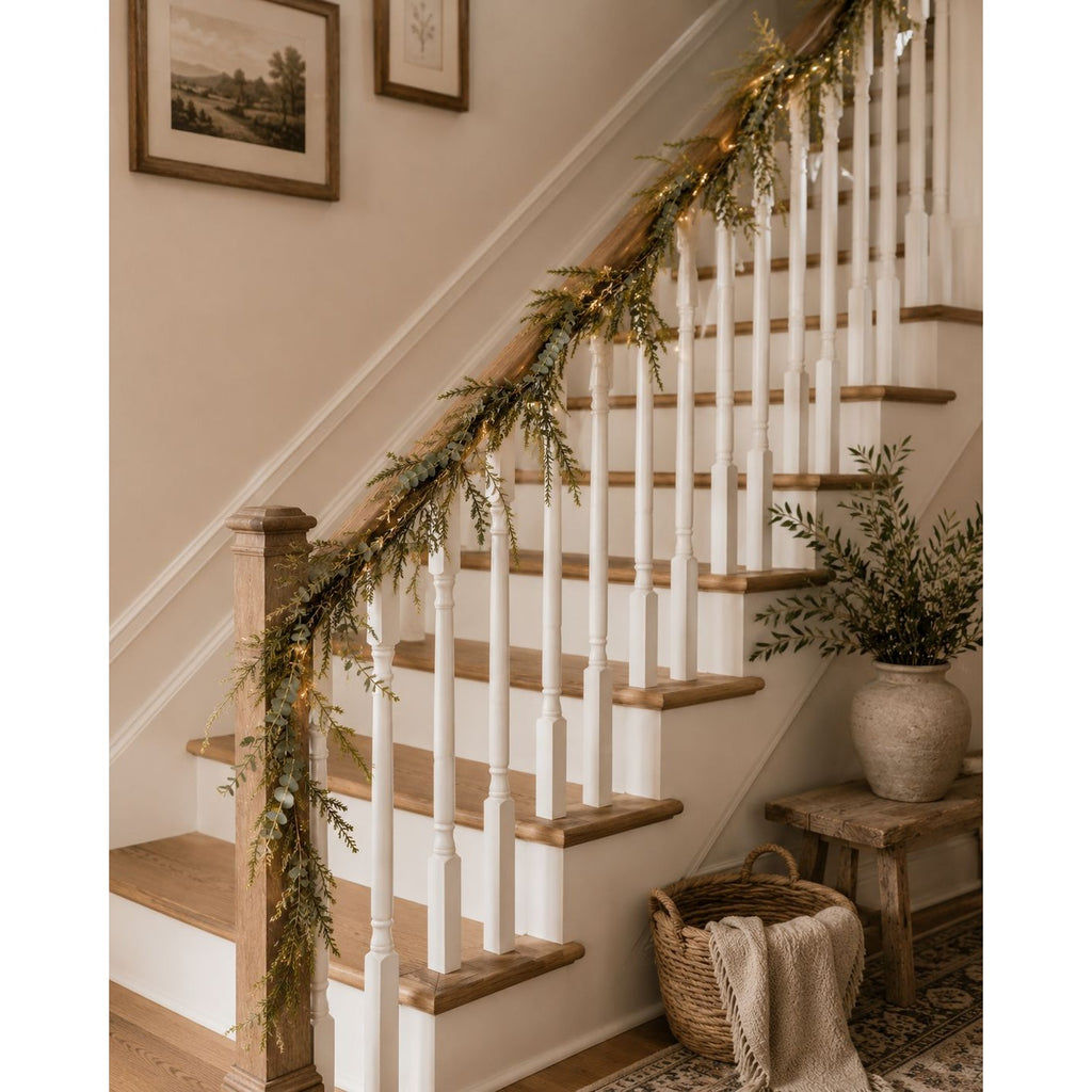 Norfolk Pine Eucalyptus Garland 6ft Faux Christmas Garland Mantel Garland Winter Greenery Wedding Arch Decor Table Centerpiece