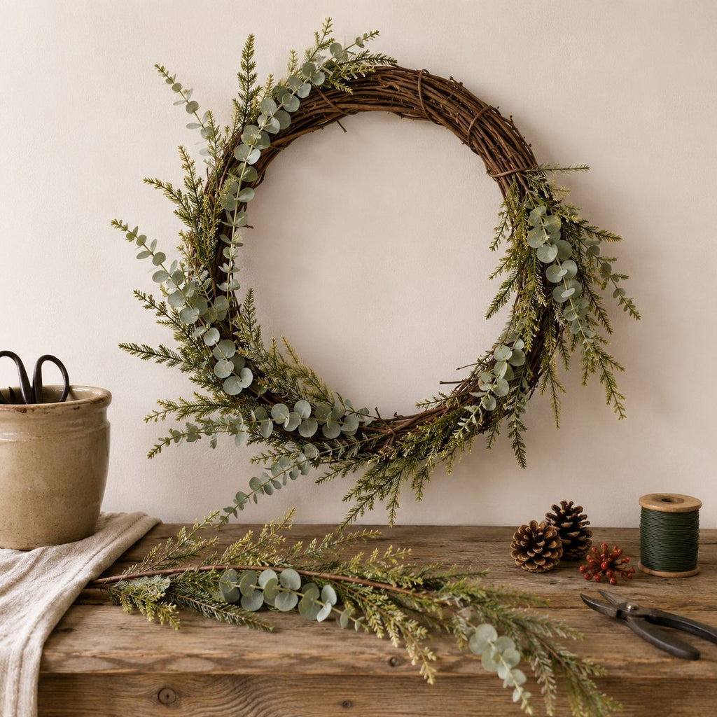 Norfolk Pine Eucalyptus Garland 6ft Faux Christmas Garland Mantel Garland Winter Greenery Wedding Arch Decor Table Centerpiece
