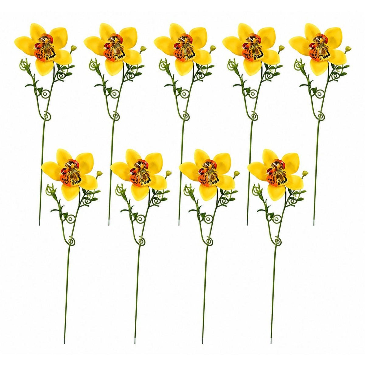 Artificial Yellow Orchid Stems Set of 9 Single Bloom 13 Inch Faux Silk Wedding Flowers