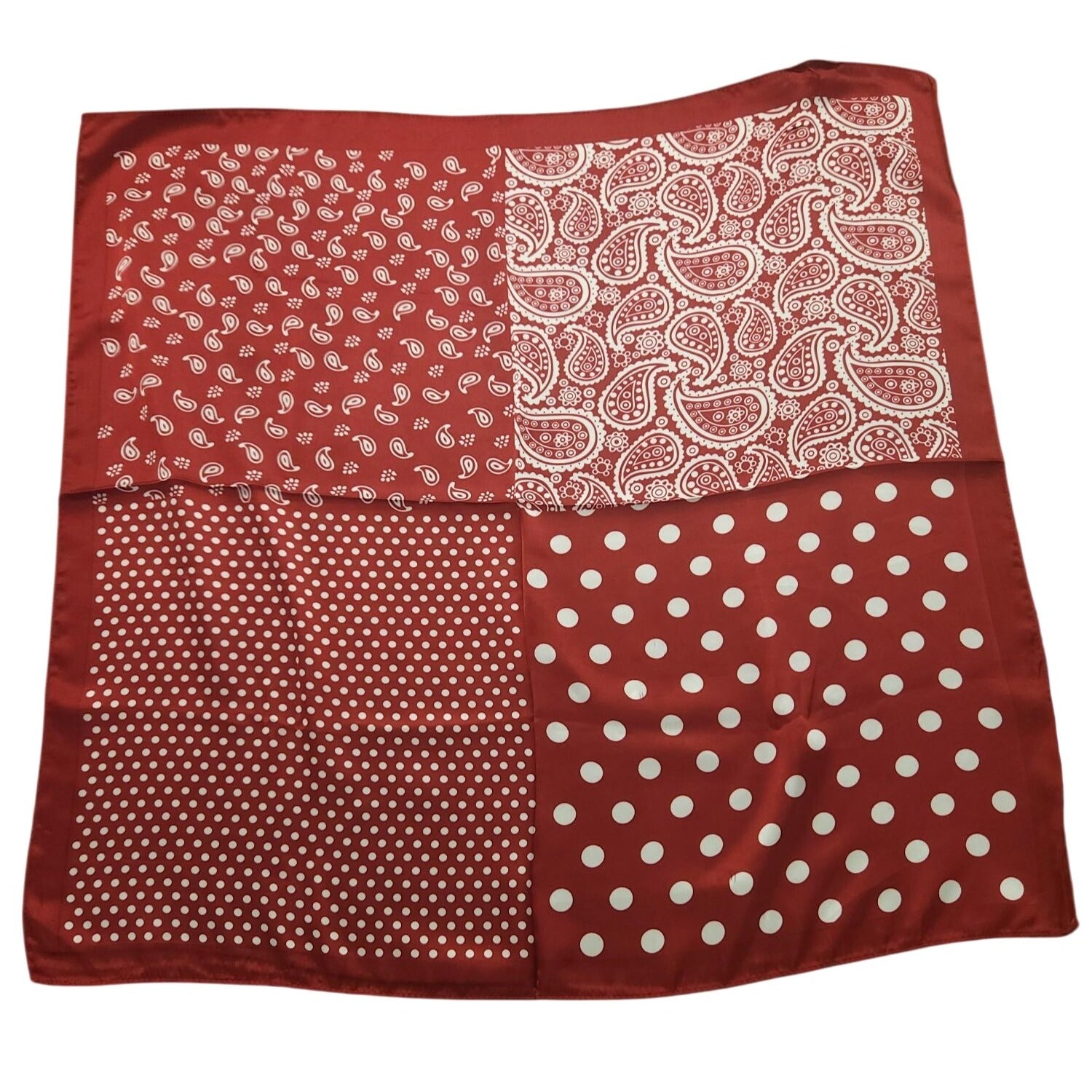 Red Patchwork Paisley Polka Dot Handkerchief Bandana 20" Retro Scarf Square
