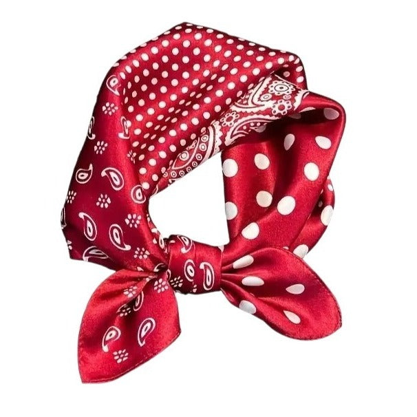 Red Patchwork Paisley Polka Dot Handkerchief Bandana 20" Retro Scarf Square