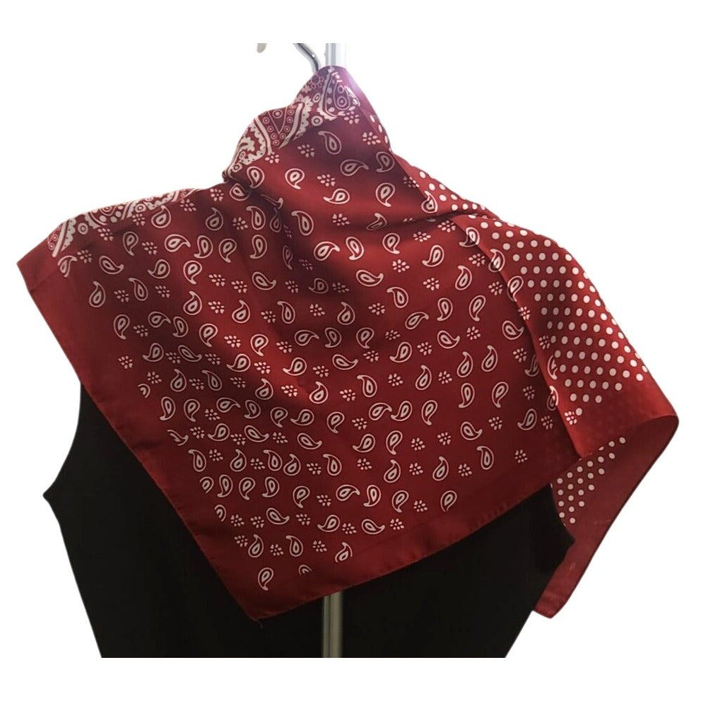Red Patchwork Paisley Polka Dot Handkerchief Bandana 20" Retro Scarf Square