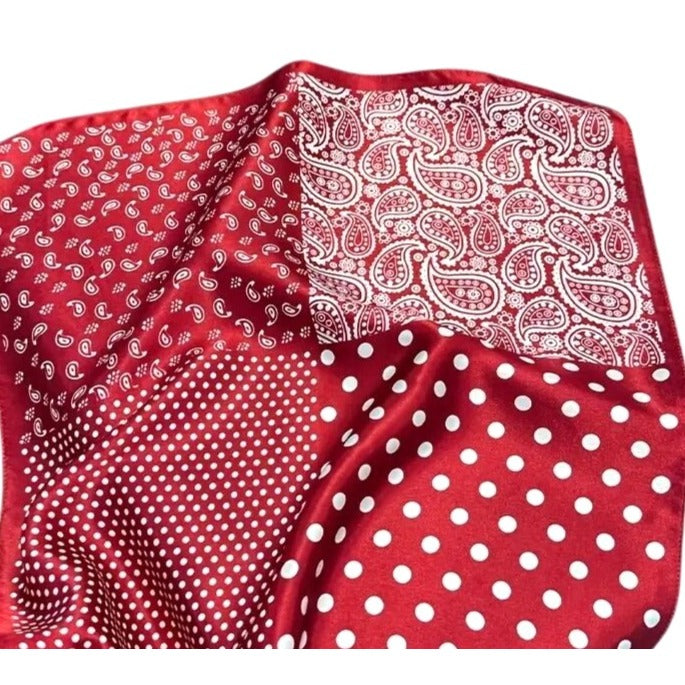 Red Patchwork Paisley Polka Dot Handkerchief Bandana 20" Retro Scarf Square