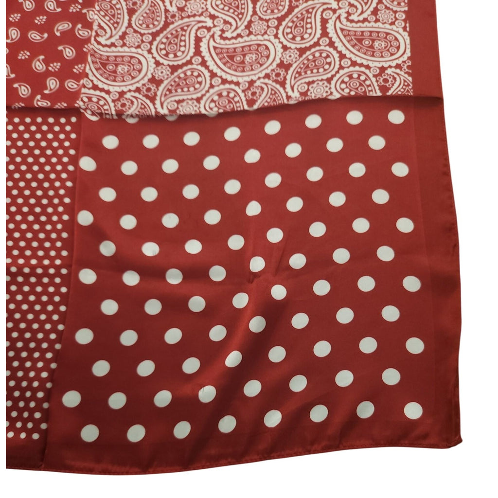 Red Patchwork Paisley Polka Dot Handkerchief Bandana 20" Retro Scarf Square