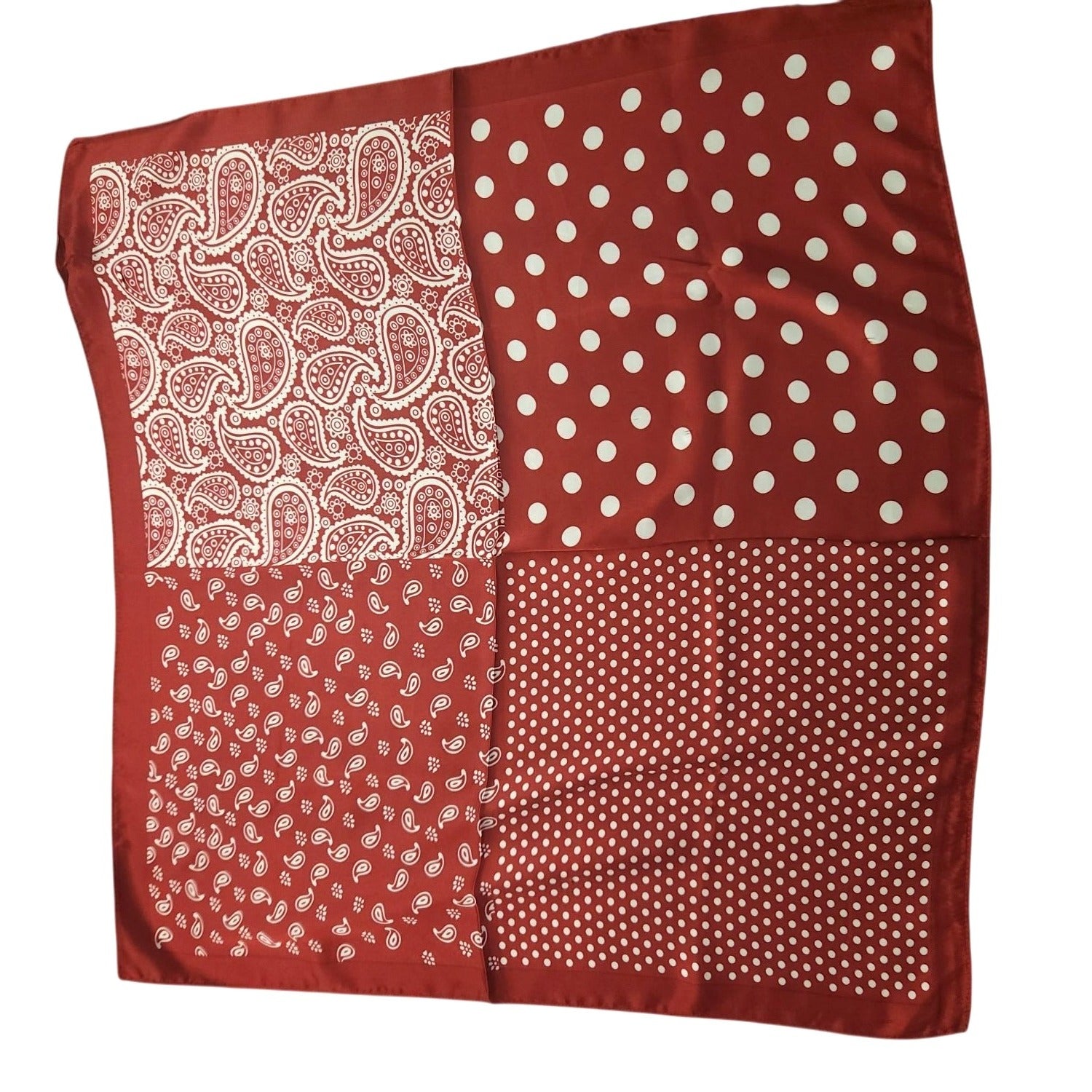 Red Patchwork Paisley Polka Dot Handkerchief Bandana 20" Retro Scarf Square