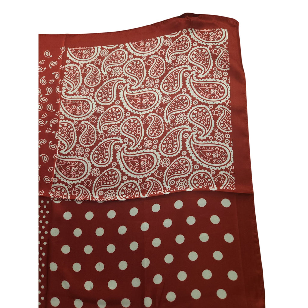 Red Patchwork Paisley Polka Dot Handkerchief Bandana 20" Retro Scarf Square