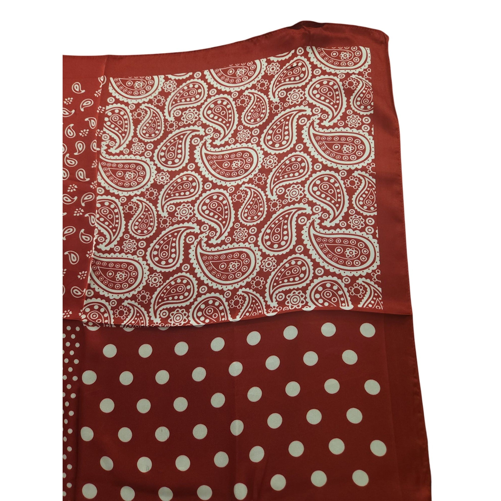 Red Patchwork Paisley Polka Dot Handkerchief Bandana 20" Retro Scarf Square