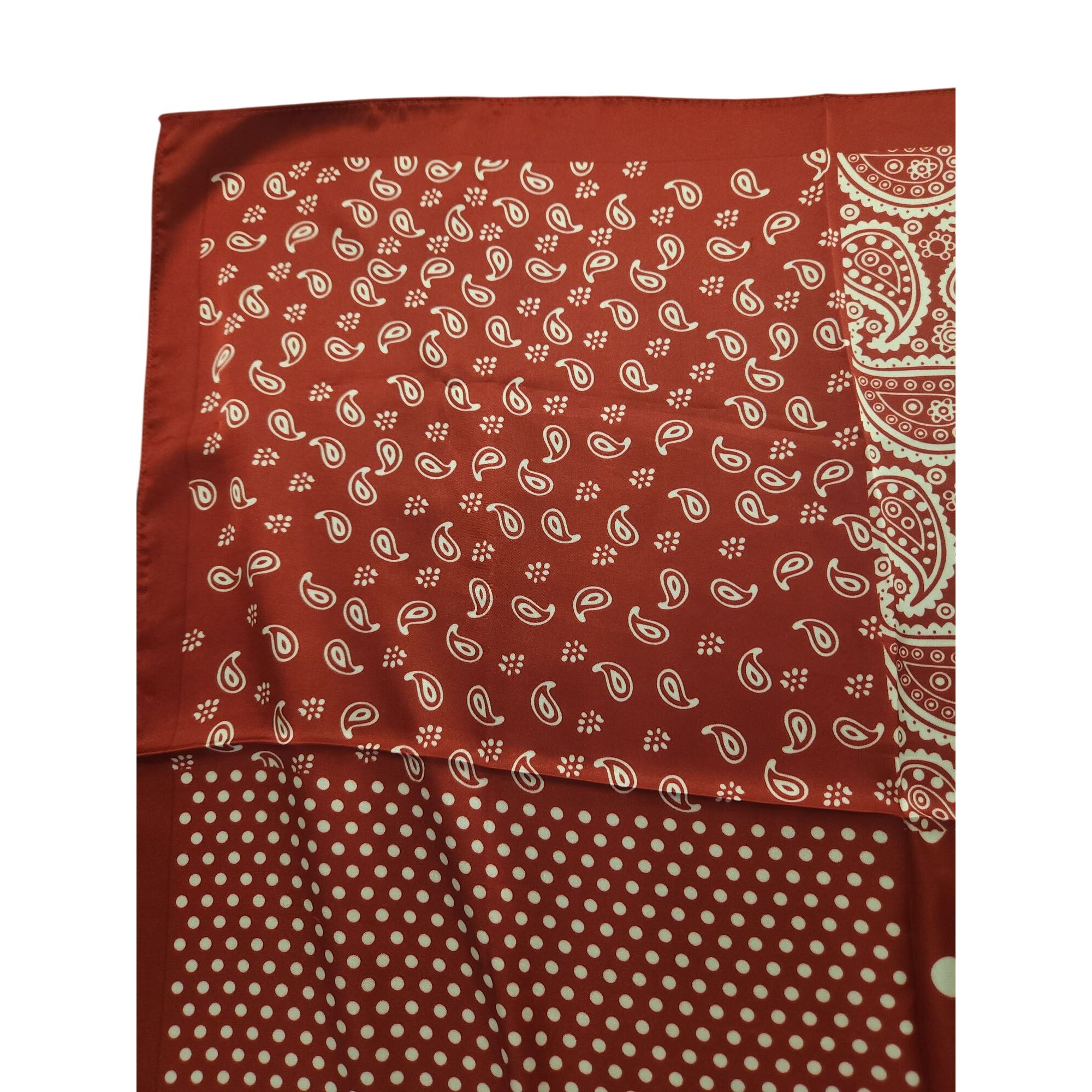 Red Patchwork Paisley Polka Dot Handkerchief Bandana 20" Retro Scarf Square