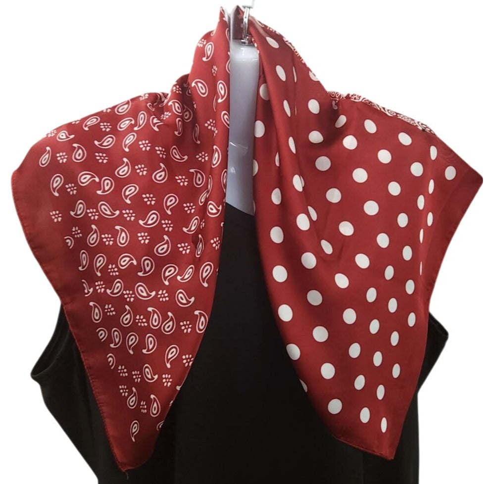 Red Patchwork Paisley Polka Dot Handkerchief Bandana 20" Retro Scarf Square