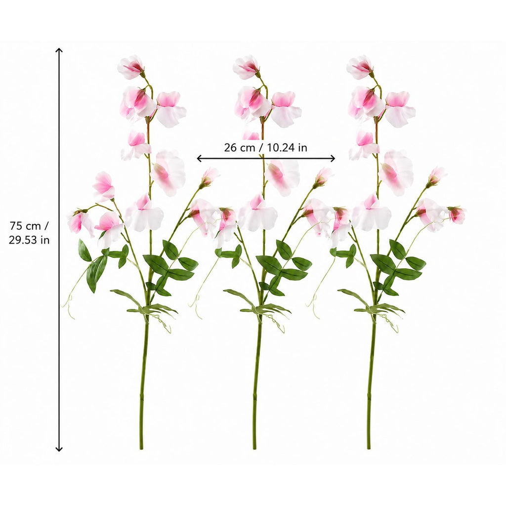 Pink White Artificial Sweet Pea Branch Stems Set of 3 30 Inch Faux Silk Flowers Wedding Floral Decor