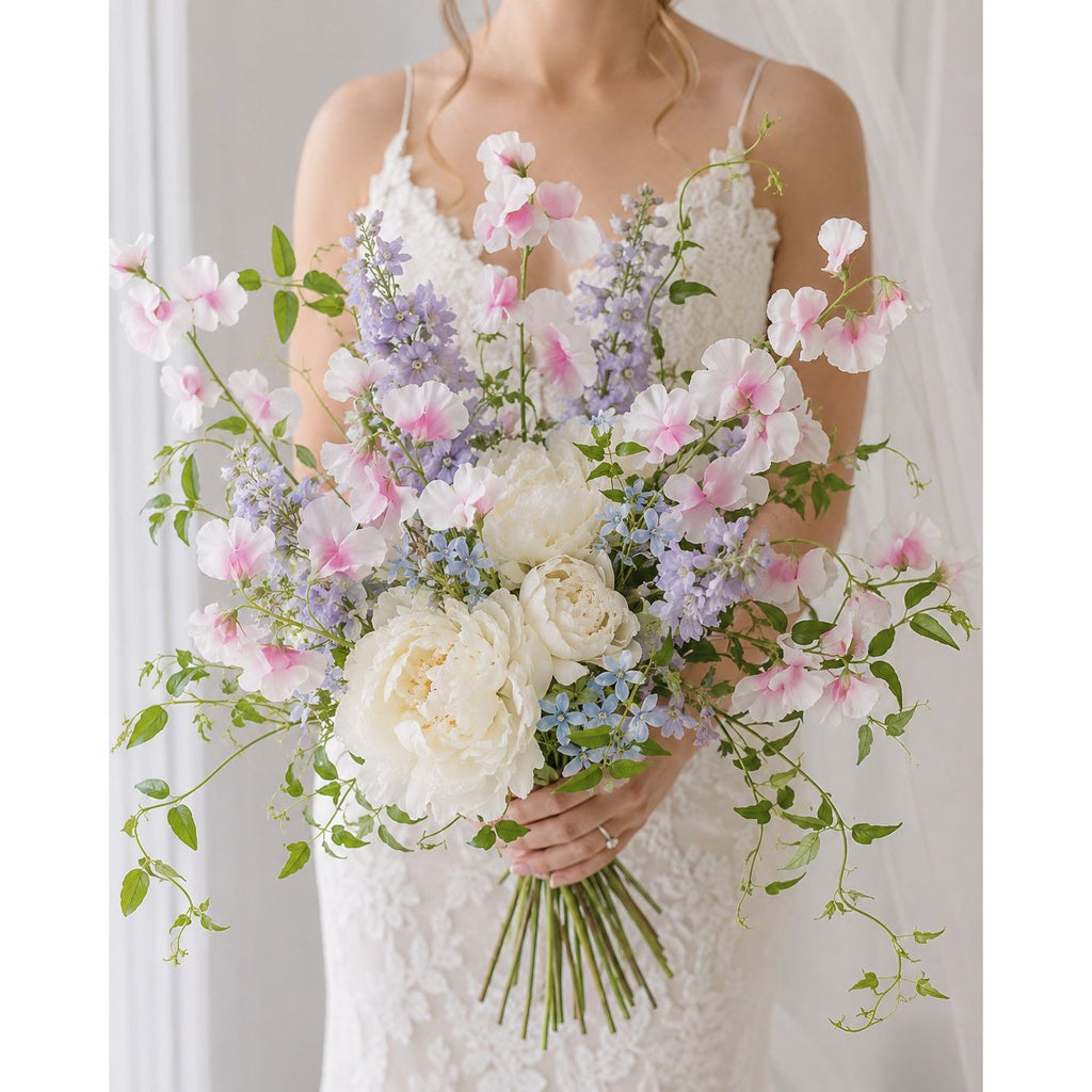 Pink White Artificial Sweet Pea Branch Stems Set of 3 30 Inch Faux Silk Flowers Wedding Floral Decor