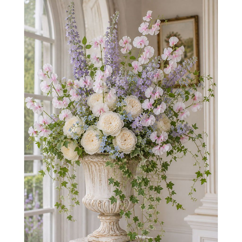 Pink White Artificial Sweet Pea Branch Stems Set of 3 30 Inch Faux Silk Flowers Wedding Floral Decor