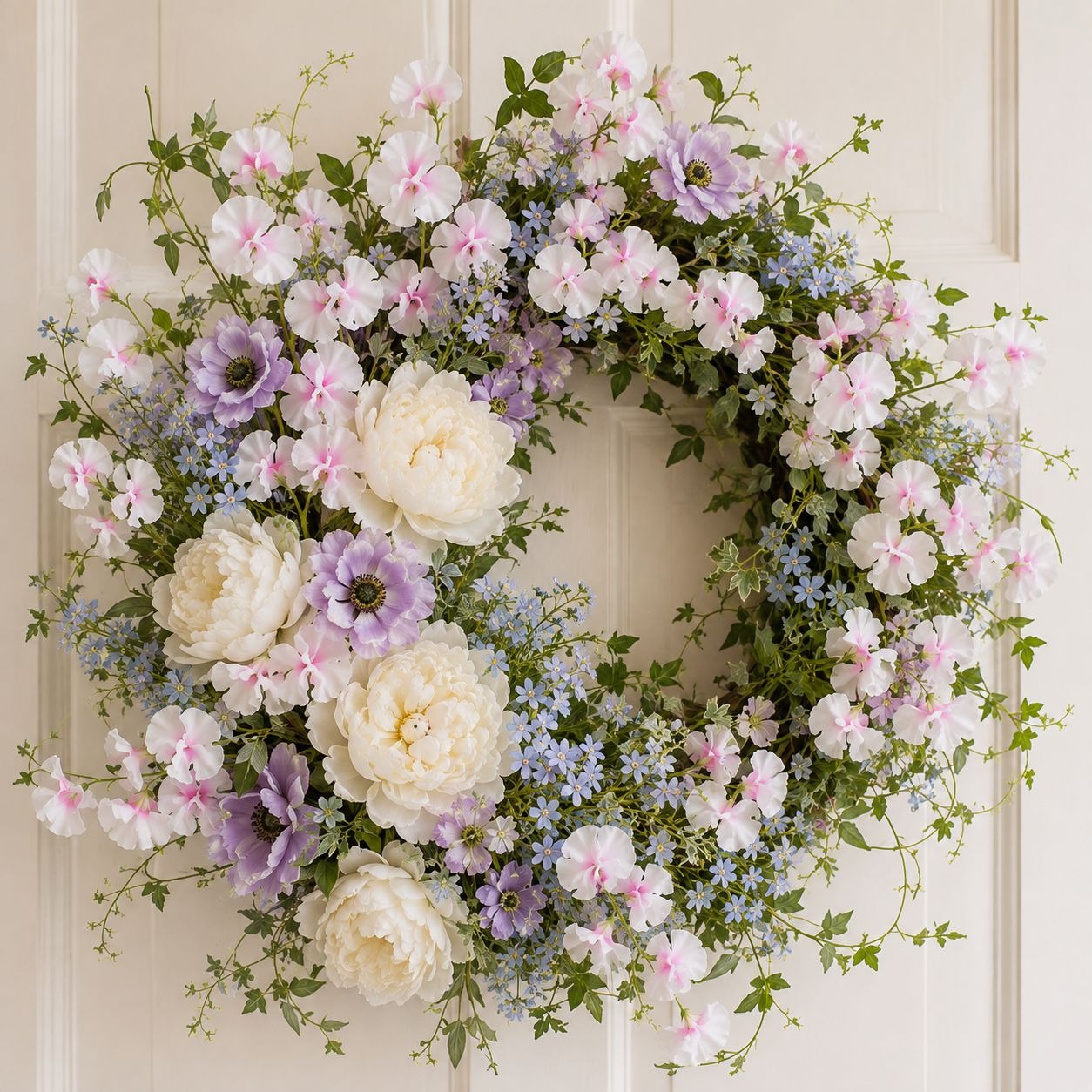 Pink White Artificial Sweet Pea Branch Stems Set of 3 30 Inch Faux Silk Flowers Wedding Floral Decor