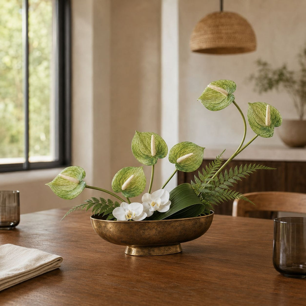 Soft Green Artificial Anthurium Stems | Set of 6 | 11 Inch Real Touch Flowers