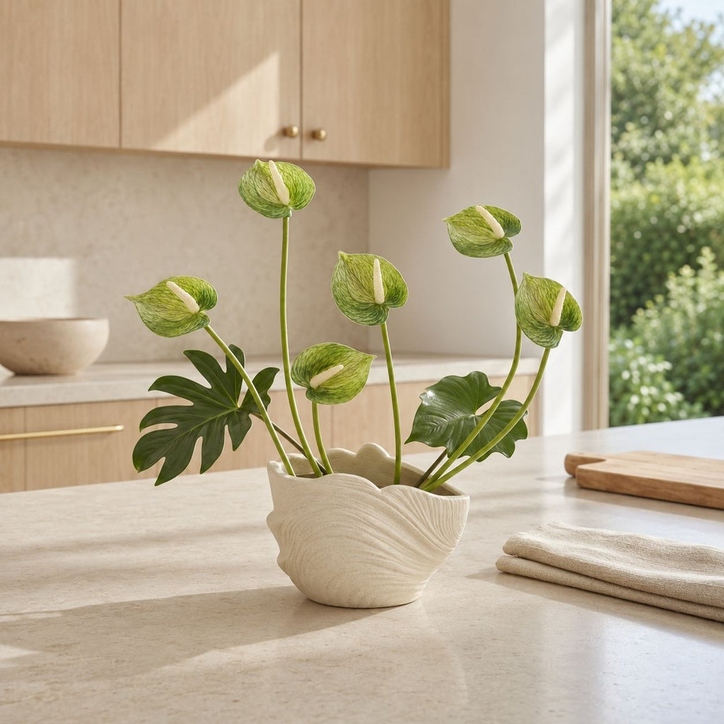 Soft Green Artificial Anthurium Stems | Set of 6 | 11 Inch Real Touch Flowers