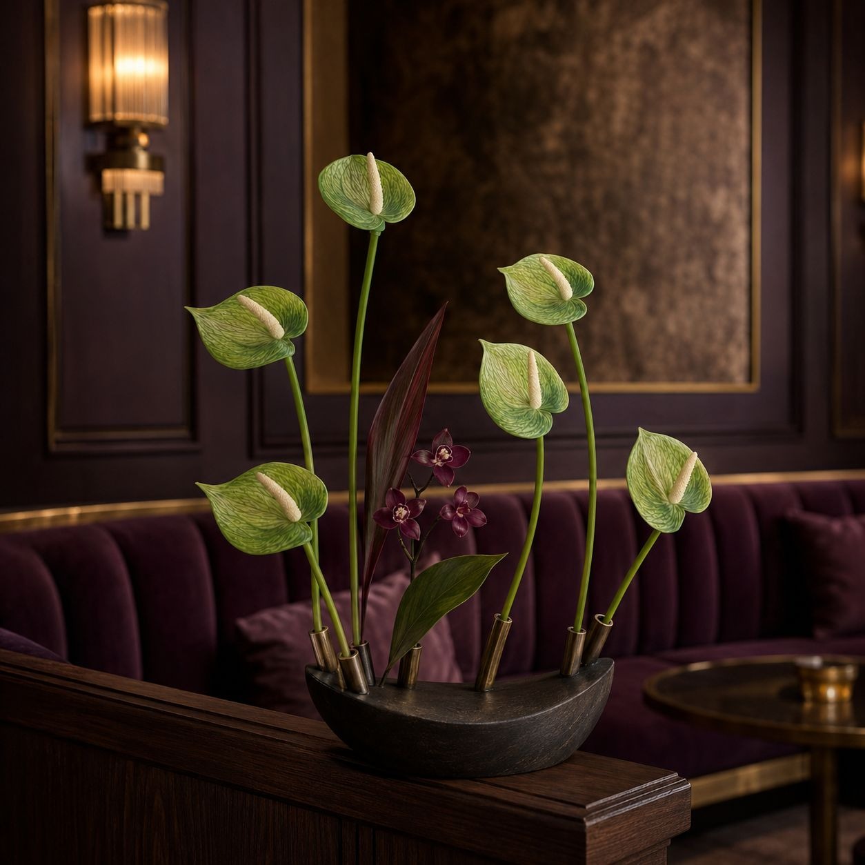 Soft Green Artificial Anthurium Stems | Set of 6 | 11 Inch Real Touch Flowers