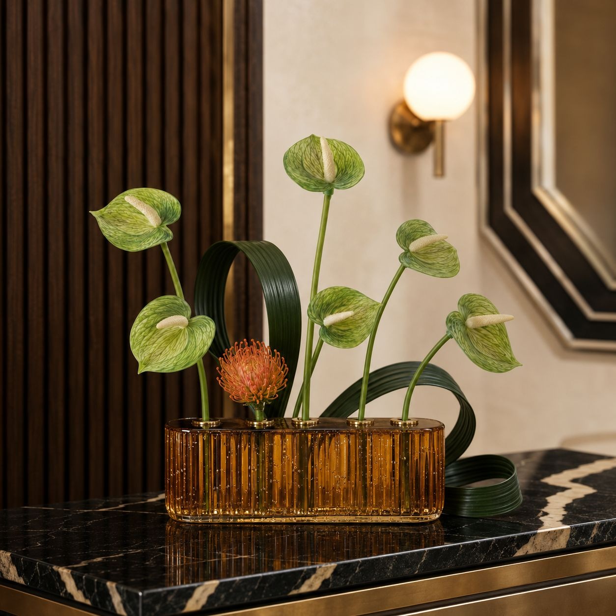 Soft Green Artificial Anthurium Stems | Set of 6 | 11 Inch Real Touch Flowers