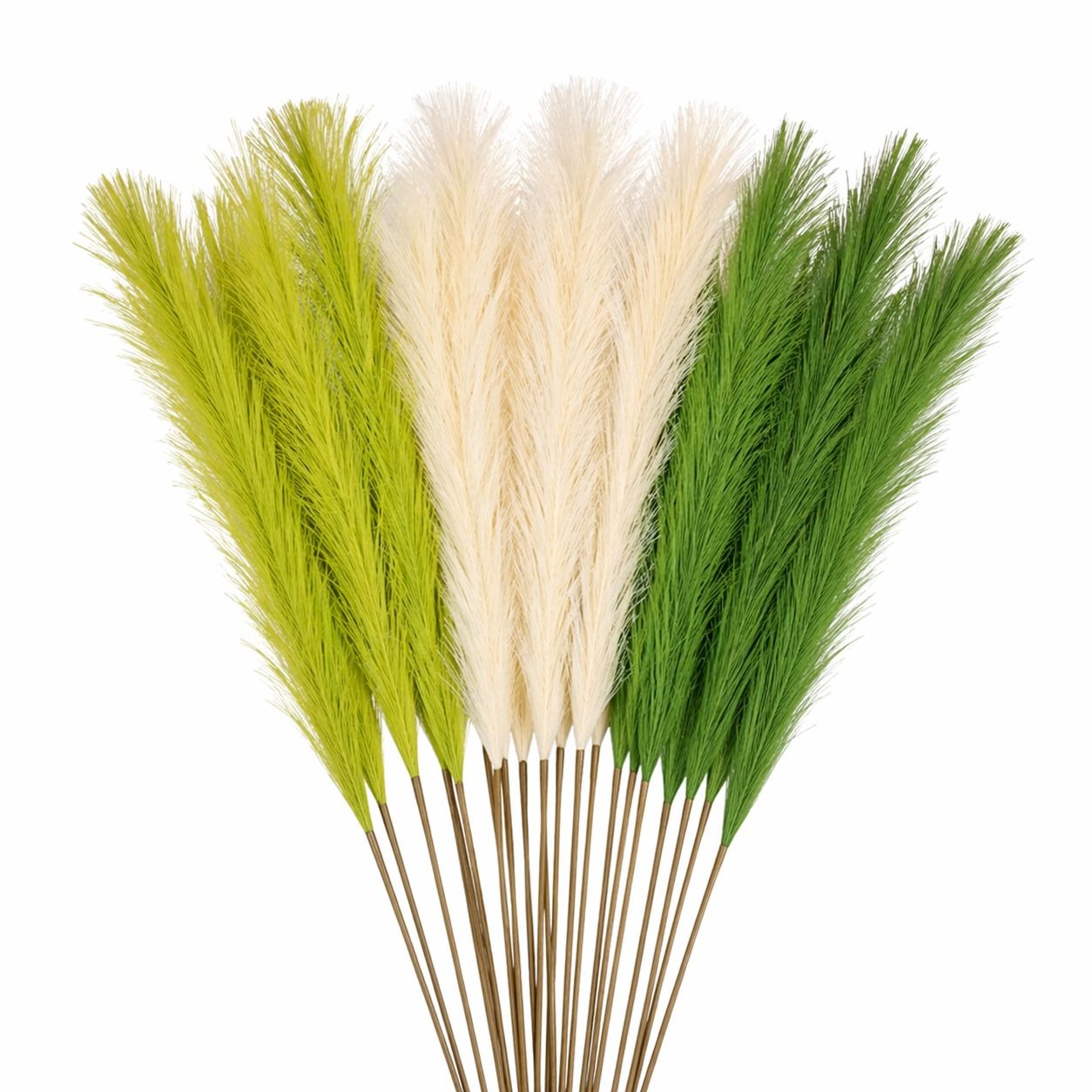 Green Pampas Grass Bundle 16 Stem Faux Pampas White and Green Boho Decor Vase Filler Farmhouse Floral Arrangement Mixed Stems