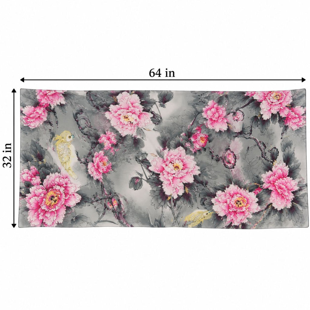 Gray Fuchsia Floral Chiffon Scarf, 64 x 32 Inch Yellow Bird Print Wrap Shawl