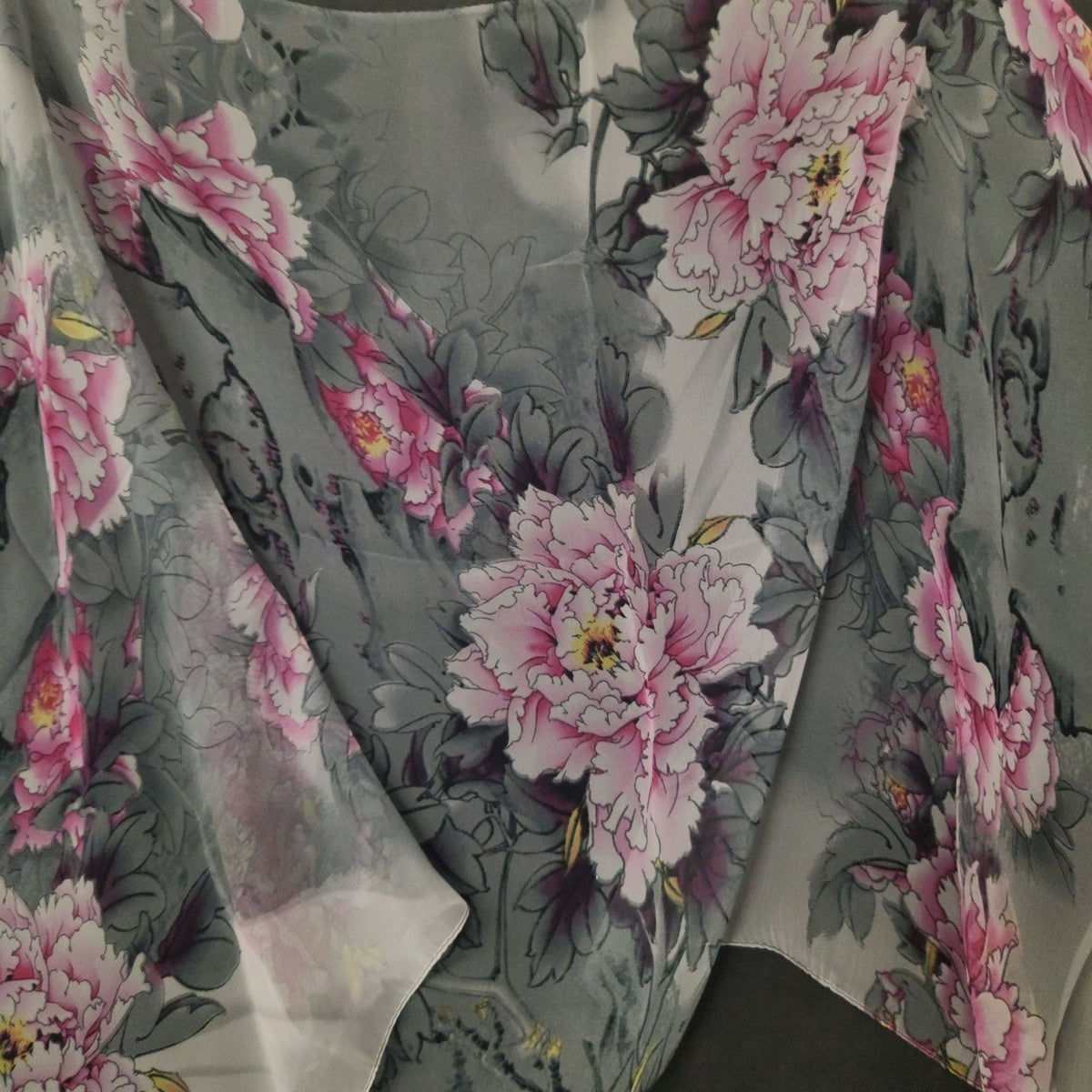Gray Fuchsia Floral Chiffon Scarf, 64 x 32 Inch Yellow Bird Print Wrap Shawl