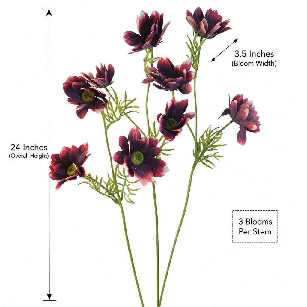 Purple Artificial African Daisy Stems Set of 3 25 Inch Real Touch Flowers for Vase Decor Floral Arrangements