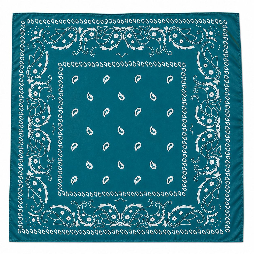 Teal Blue Paisley Bandana Scarf 35x35 Satin Feel Square Wrap Hair Scarf Neck Scarf Head Wrap