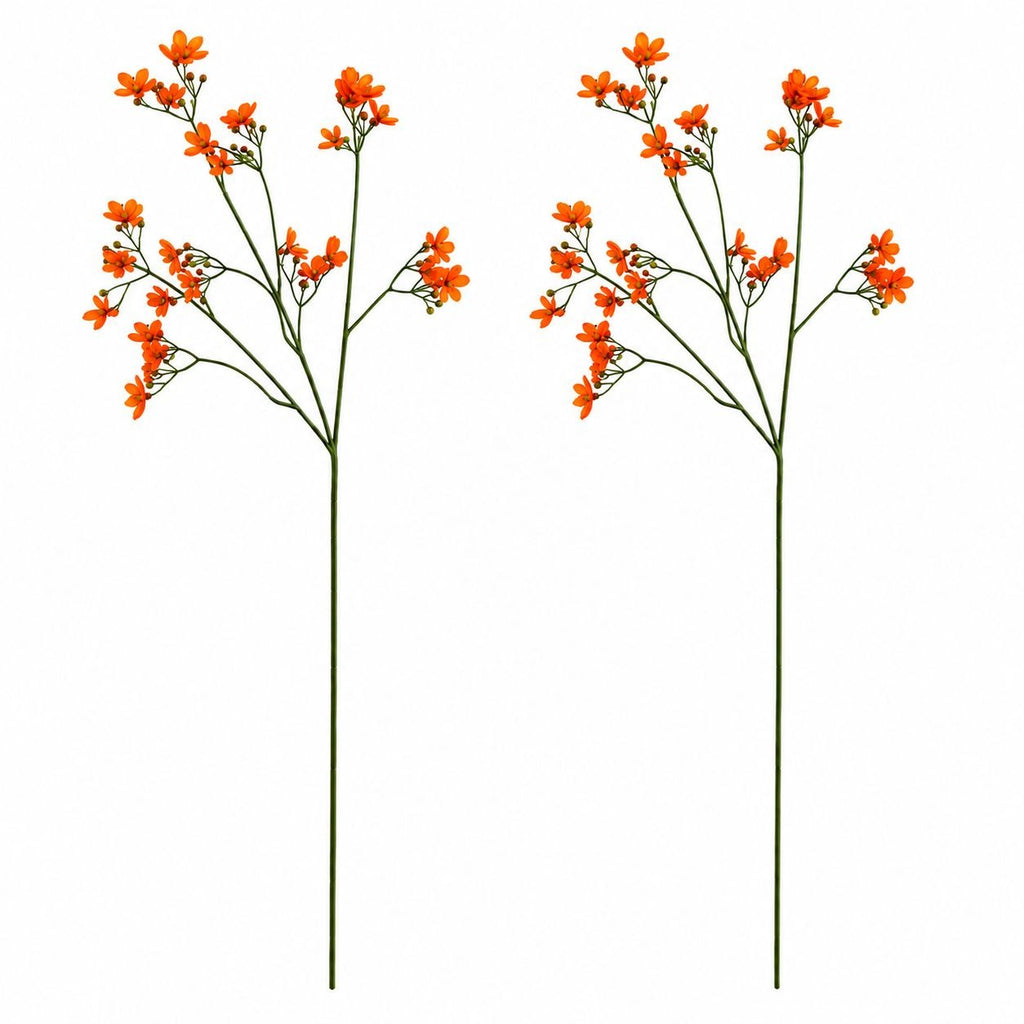 Orange Wax Flower Style Stems Set of 2 26 Inch Faux Floral Filler Fall Wedding Wreath Bouquet Decor